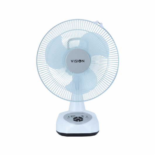 VISION Rechargeable Table Fan 12" White With USB Charger